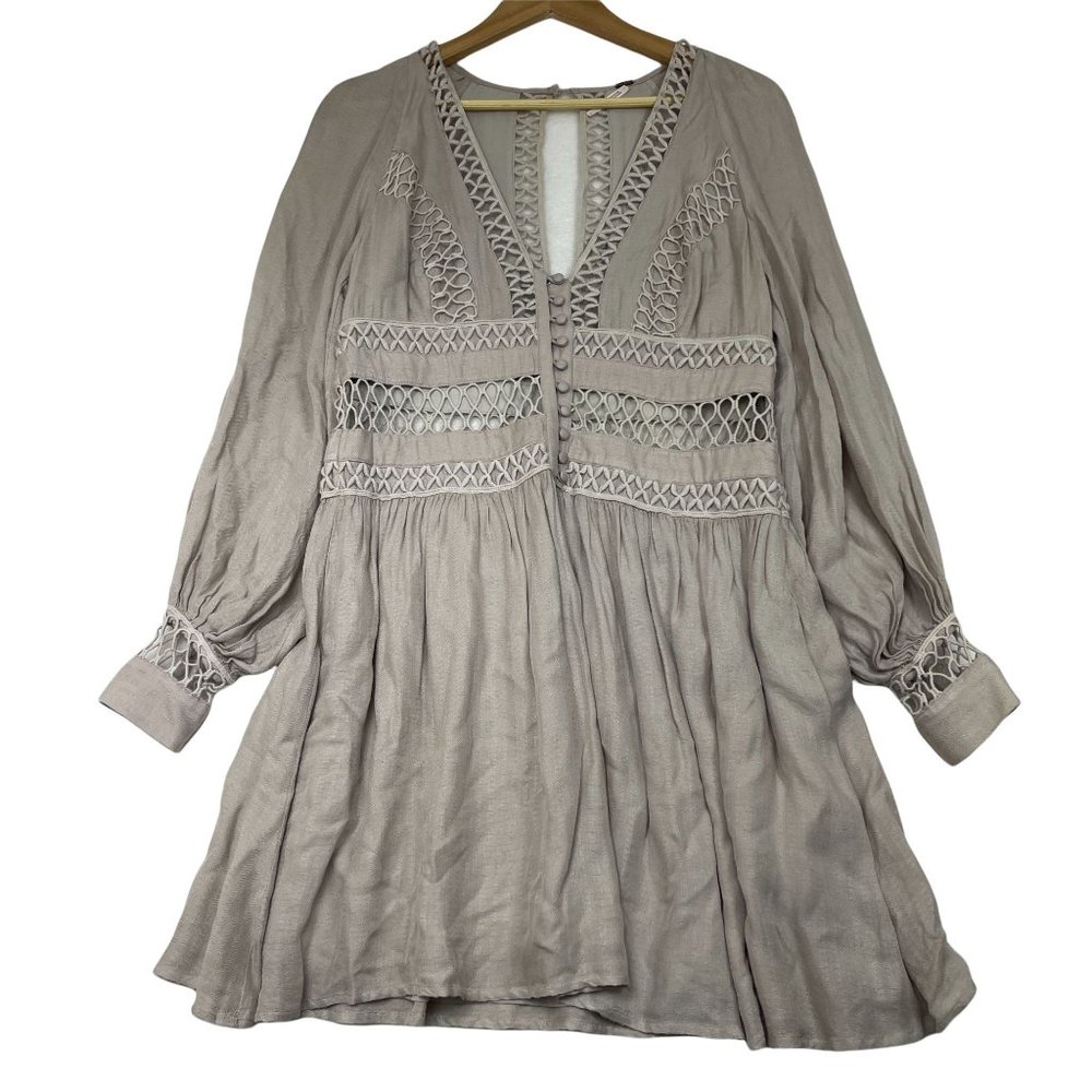 Free People I Think I Love You Dress Size 4 Cream Crochet Cutout Macrame Boho